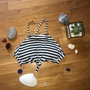 Black and White Striped Bikini Top